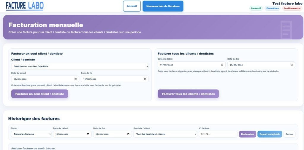 Facturation mensuelle dans le logiciel de gestion Facture Labo
