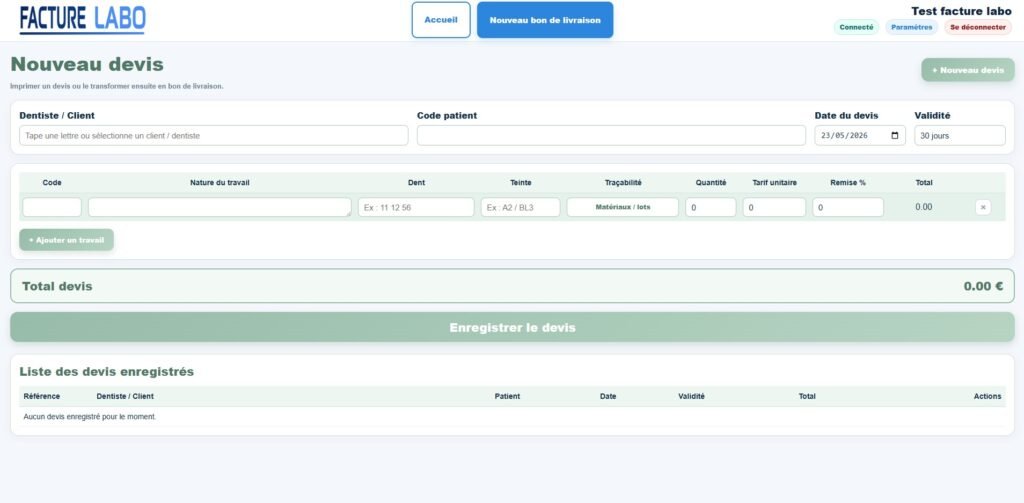 Gestion des bons d’essayage et devis dans Facture Labo