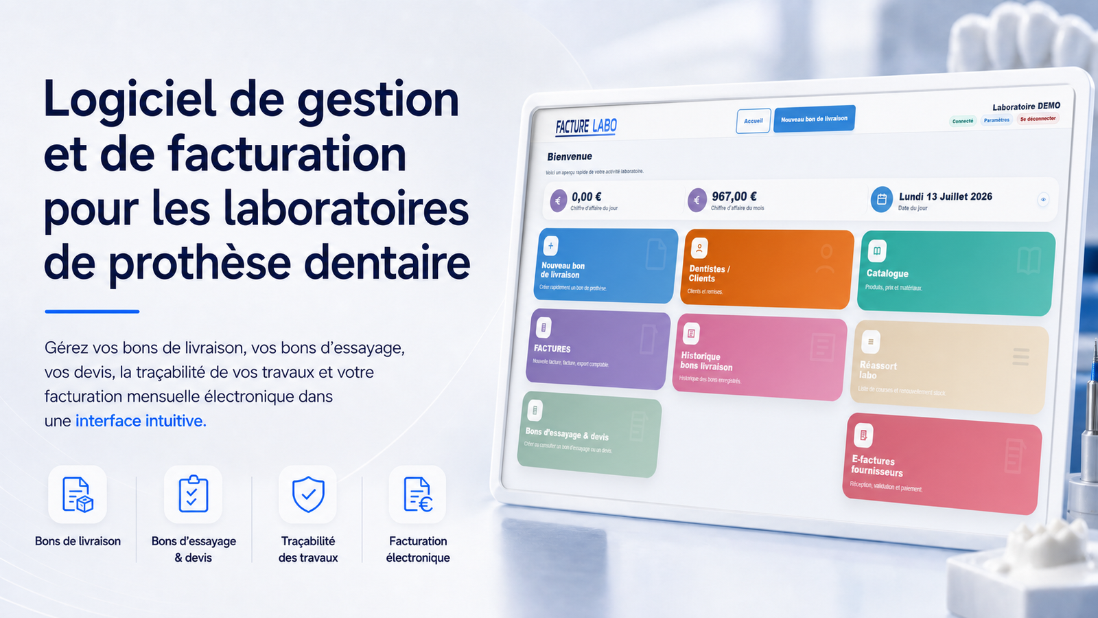 Interface Facture Labo pour gérer l’activité d’un laboratoire dentaire